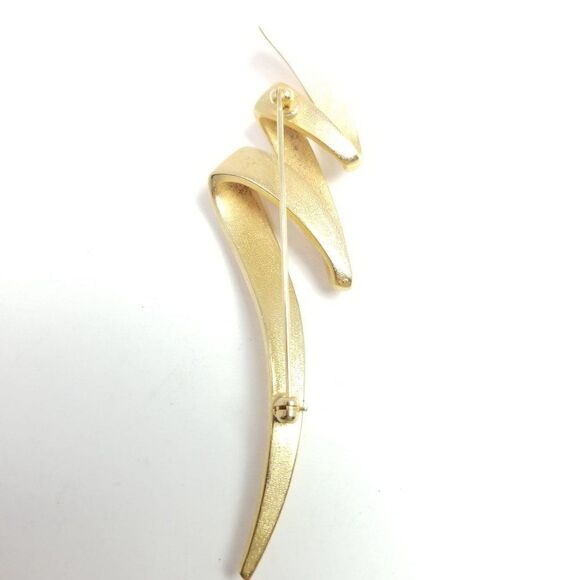 Vintage Gold Tone Zig Zag Brooch, Long Lapel Pin, Retro 80s Design - Picture 3 of 6